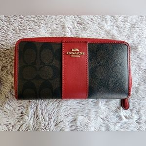 Coach signature brown red zip wallet